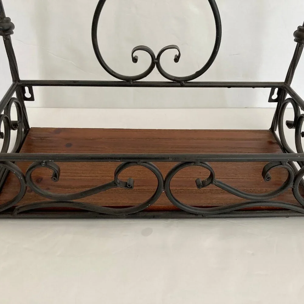 Vintage Wooden Iron Scroll Wall Shelf 12